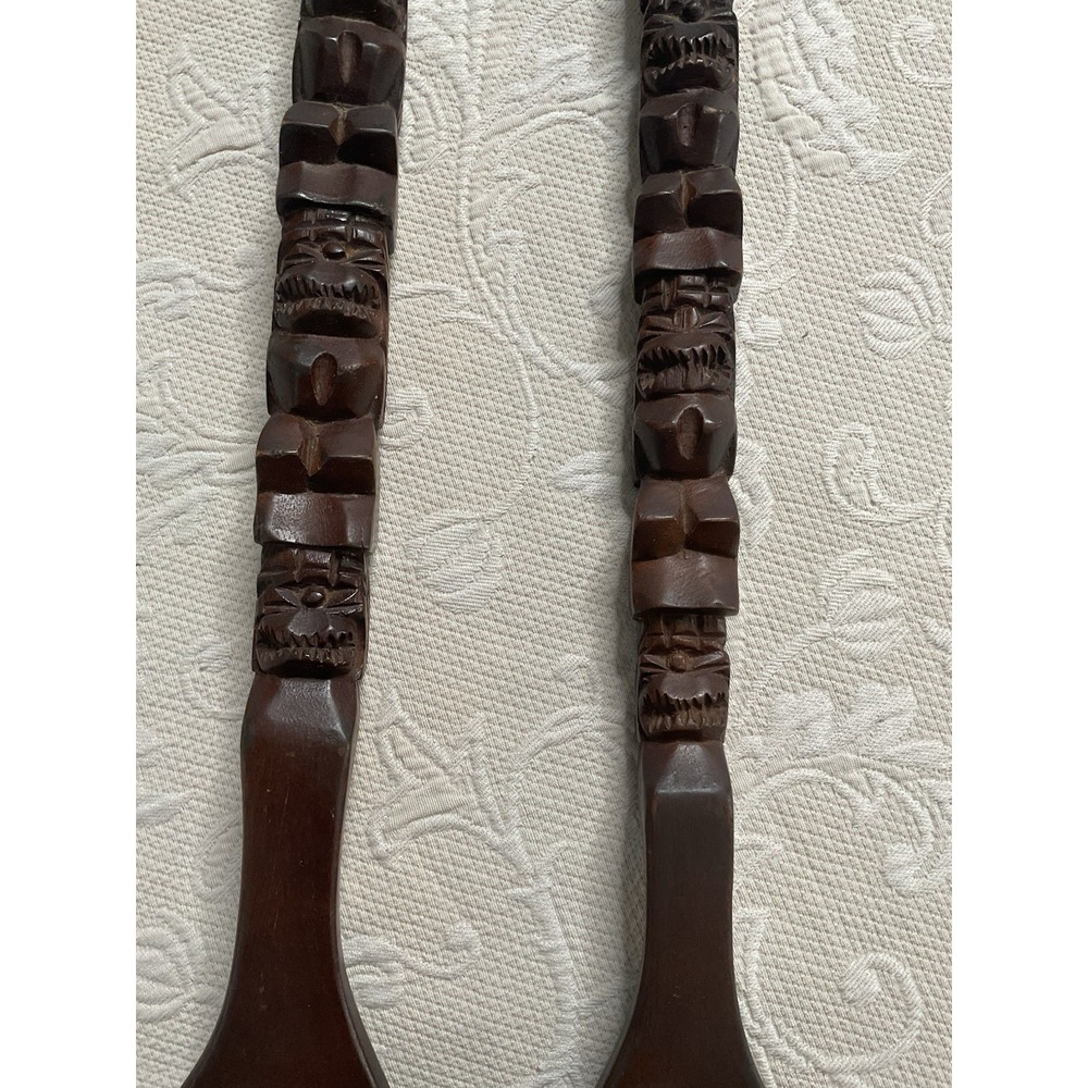 Vintage MCM Fork Spoon Kitchen Wall Decor Tiki Totem Pole Hand Carved Wood 29" - Picture 3 of 16